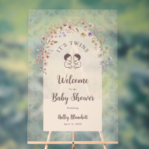 Whimsical Twins Baby Shower Pastel Floral LPM26 Acrylic Sign
