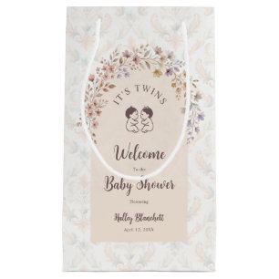 Whimsical Twins Baby Shower Pastel Floral LPM26 Small Gift Bag