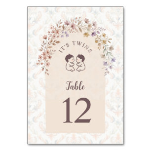 Whimsical Twins Baby Shower Pastel Floral LPM26 Table Number