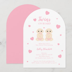 Whimsical Twins Baby Shower Pink Hearts LPM26 Invitation