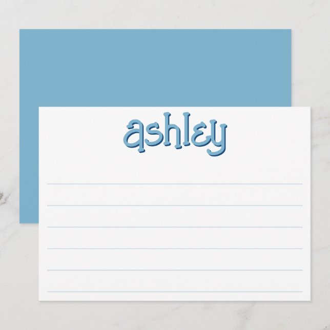 Whimsical Two Colour Bold Name Editable Blue Lined Card (Front/Back)