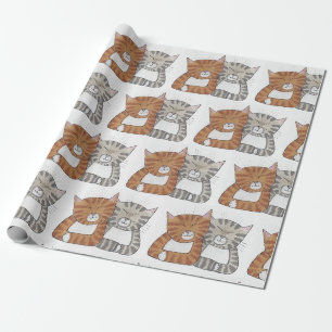 Whimsical Two Tabbies Sleeping Wrapping Paper