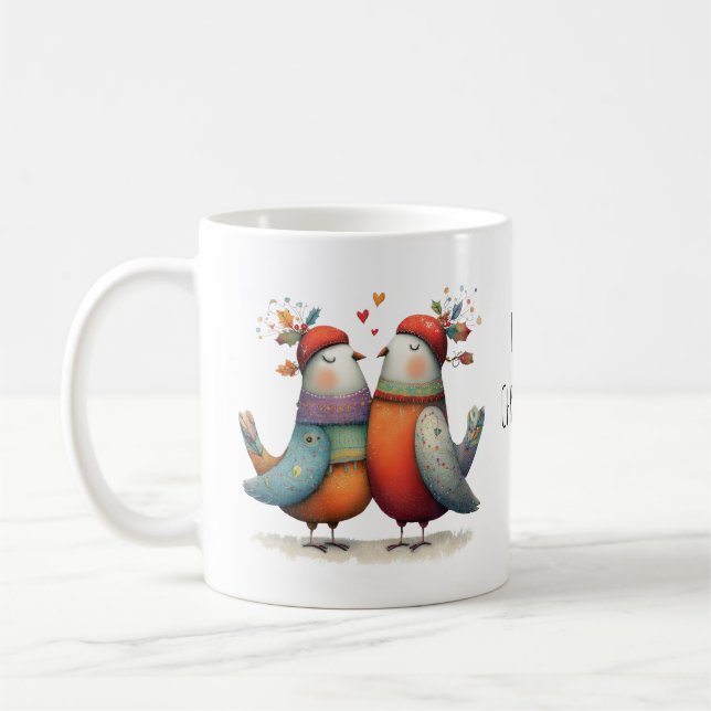 Whimsical Two Turtle Doves 12 Days Christmas 11oz Coffee Mug (Left)