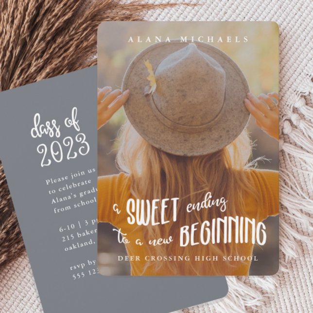 Whimsical Type 2023 Photo Graduation Party Blue Invitation (Creator Uploaded)