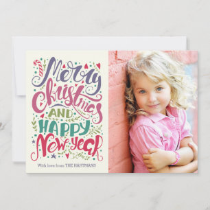 Whimsical Typography Colourful Christmas Photo Holiday Card