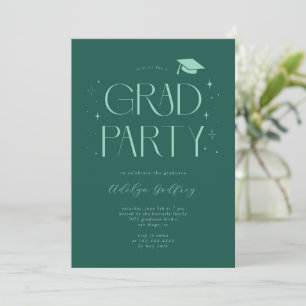 Whimsical Typography Green Graduation Party Invitation