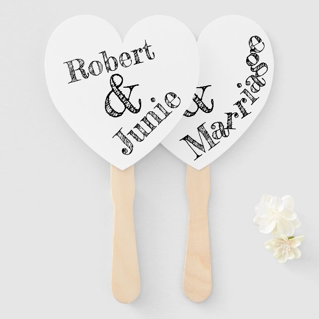 Whimsical Typography Love & Marriage Personalised Hand Fan (Front and Back)