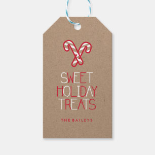 Whimsical Typography red and white candy cane Gift Tags