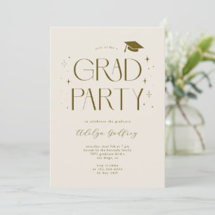 Whimsical Typography Stars Cream Graduation Party Invitation
