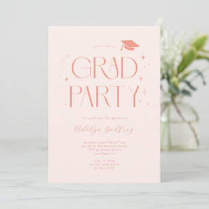 Whimsical Typography Stars Peach Graduation Party Invitation