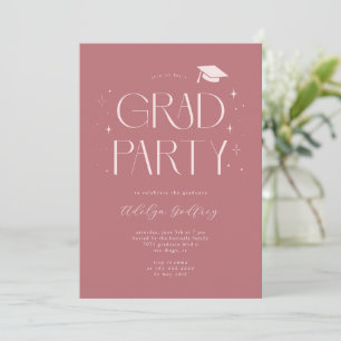 Whimsical Typography Stars Pink Graduation Party Invitation