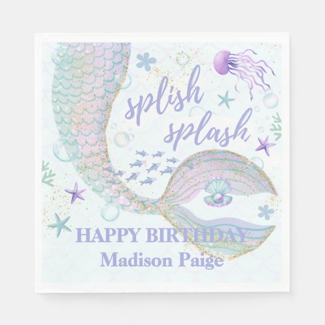 Whimsical Under the Sea Mermaid Birthday  Napkin (Front)