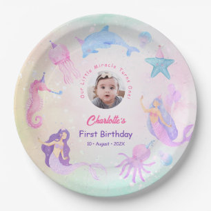Whimsical Under the Sea Mermaid Girl 1st Birthday Paper Plate