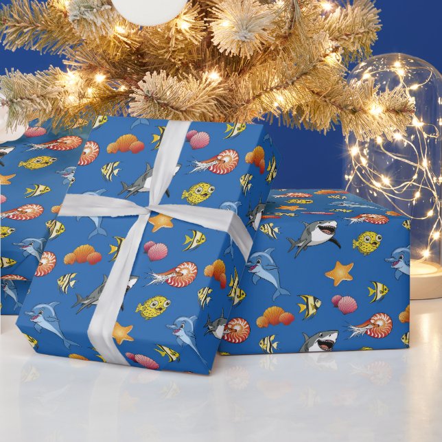 Whimsical Under the Sea Ocean Animals Fish Pattern Wrapping Paper (Holidays)