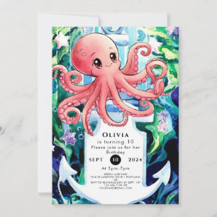 Whimsical Under the Sea Octopus Birthday Invitation