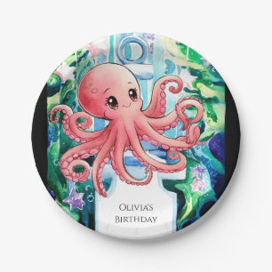 Whimsical Under the Sea Octopus Birthday Paper Plate