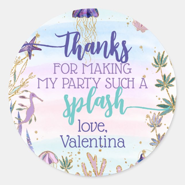 Whimsical Under the Sea Party Thank You Favour Classic Round Sticker (Front)