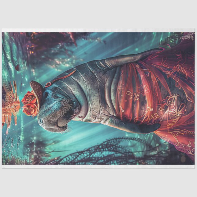 Whimsical Underwater Hippo Decoupage  Tissue Paper (Front)