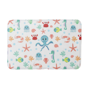 Whimsical Underwater Sea Creatures Bath Mat