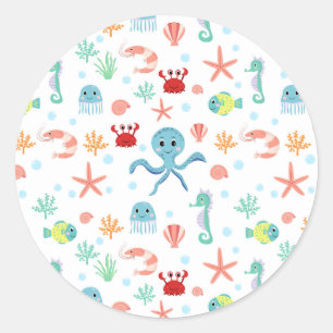 Whimsical Underwater Sea Creatures Classic Round Sticker