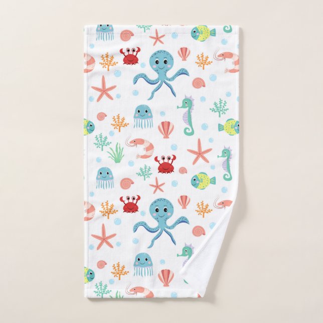 Whimsical Underwater Sea Creatures Hand Towel (Hand Towel)