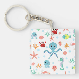 Whimsical Underwater Sea Creatures Key Ring