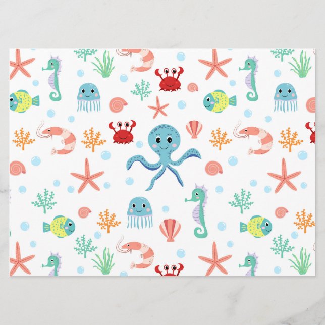 Whimsical Underwater Sea Creatures Menu (Front)
