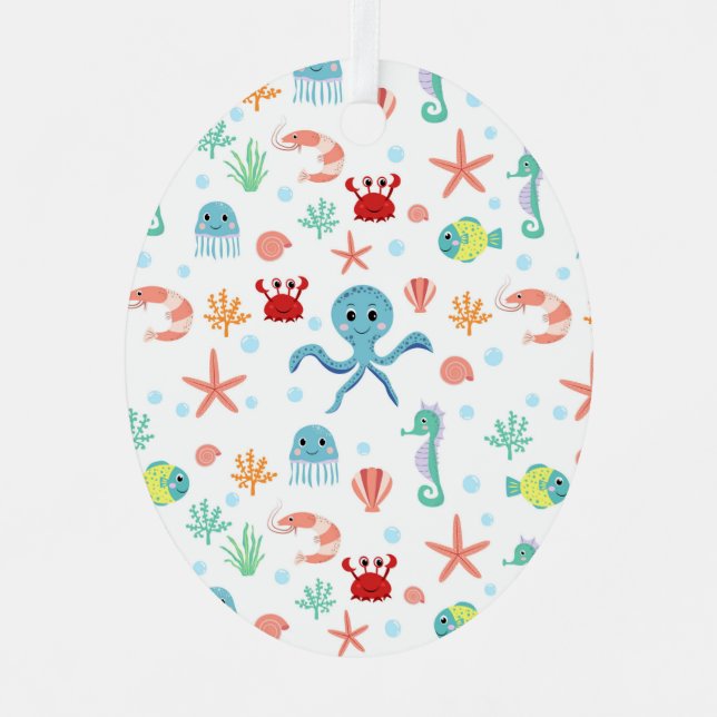 Whimsical Underwater Sea Creatures Metal Tree Decoration (Front)