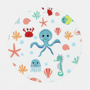 Whimsical Underwater Sea Creatures Metal Tree Decoration