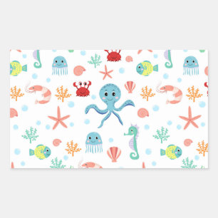 Whimsical Underwater Sea Creatures Rectangular Sticker