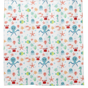 Whimsical Underwater Sea Creatures Shower Curtain