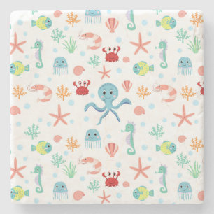 Whimsical Underwater Sea Creatures Stone Coaster