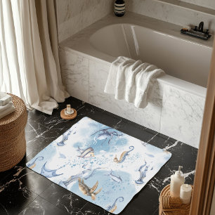 Whimsical Underwater World – Sea Creatures Pattern Bath Mat