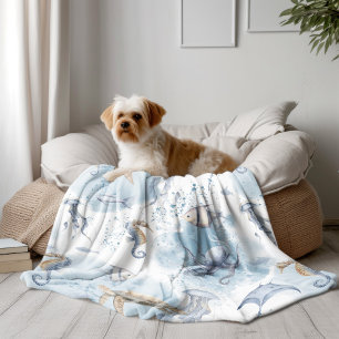 Whimsical Underwater World – Sea Creatures Pattern Fleece Blanket
