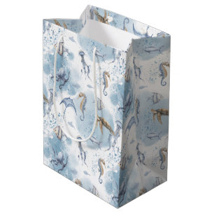 Whimsical Underwater World – Sea Creatures Pattern Medium Gift Bag