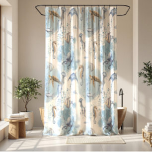 Whimsical Underwater World – Sea Creatures Pattern Shower Curtain