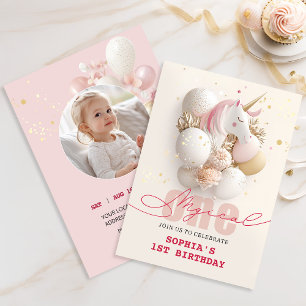 Whimsical Unicorn 1st Birthday  Invitation