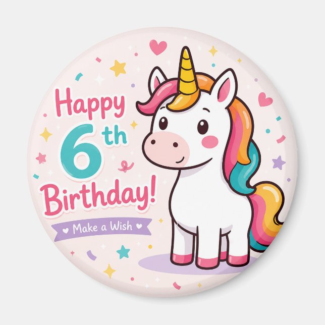 Whimsical Unicorn 6th Birthday Magic Magnet (Front)