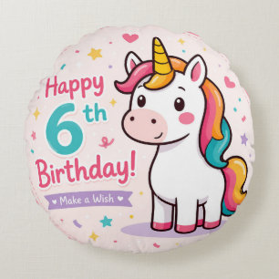 Whimsical Unicorn 6th Birthday Magic Round Cushion