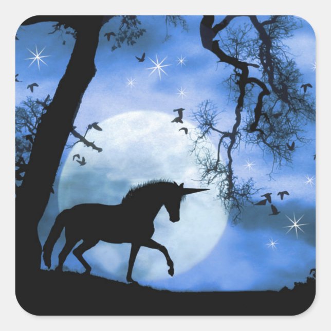 Whimsical Unicorn and Moon Night Sticker (Front)