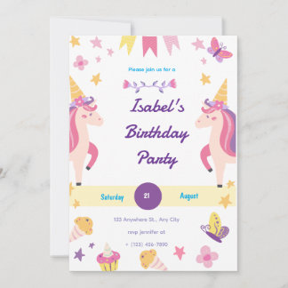 Whimsical Unicorn Birthday Invitation 