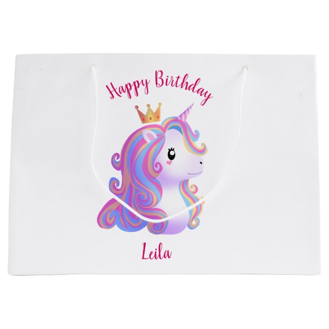 Whimsical Unicorn Birthday Large Gift Bag (Front)
