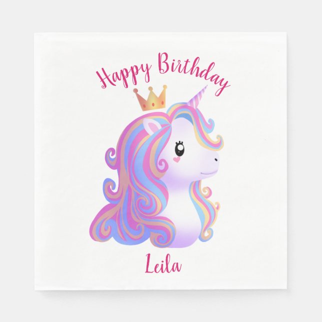 Whimsical Unicorn Birthday Napkin (Front)