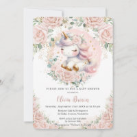 Whimsical Unicorn Blush Pink Floral Baby Shower