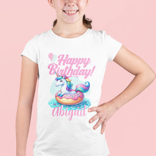 Whimsical Unicorn Doughnut Cute Rainbow Pool Party T-Shirt
