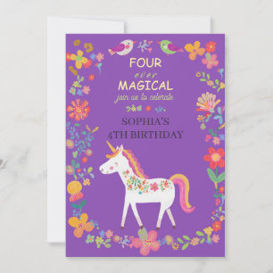 Whimsical Unicorn & Flowers Invitation