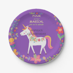 Whimsical Unicorn & Flowers Invitation  Paper Plate