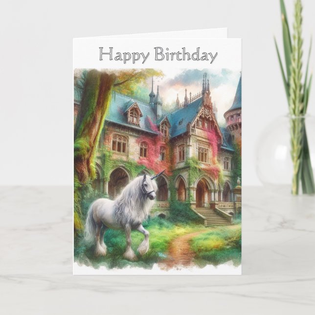 Whimsical Unicorn Girls Birthday Greeting Card (Front)