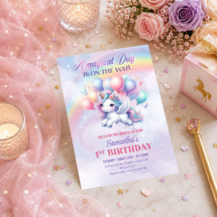 Whimsical Unicorn Magical Day Girl Birthday Invite