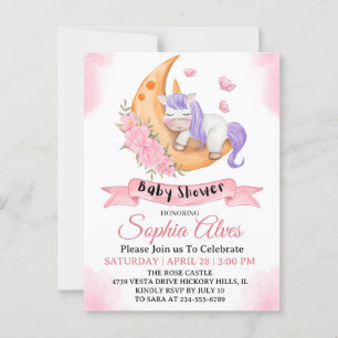 Whimsical Unicorn Moon Baby Shower For Baby Girl Postcard